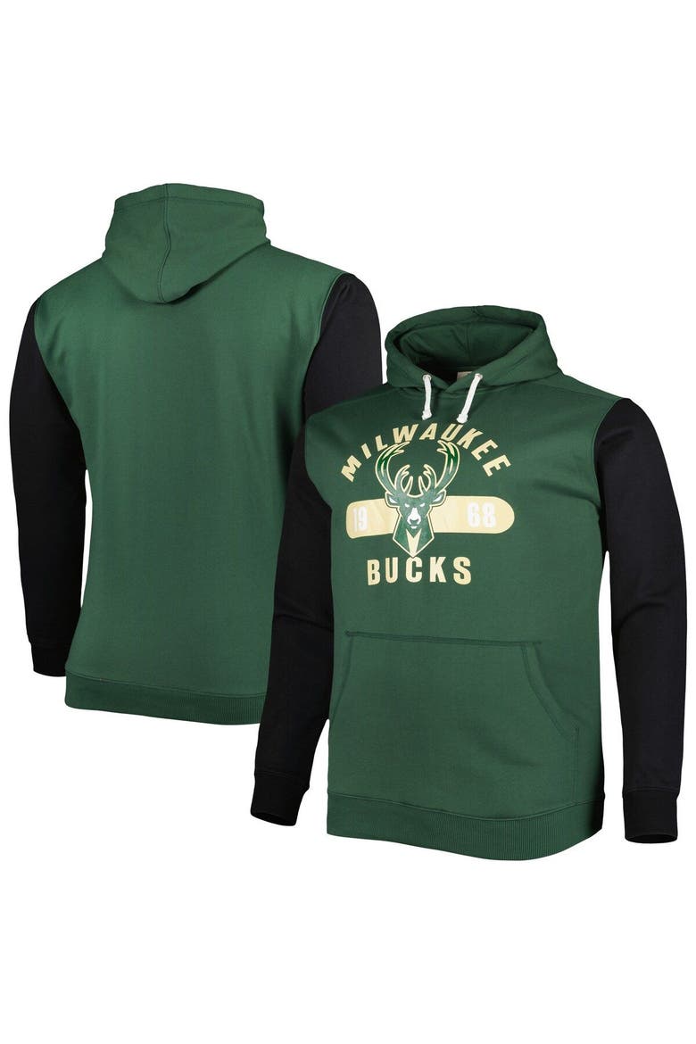 Men's Fanatics Branded Hunter Green/Black Milwaukee Bucks Big & Tall Bold Attack Pullover Hoodie, Main, color, Hunter Green