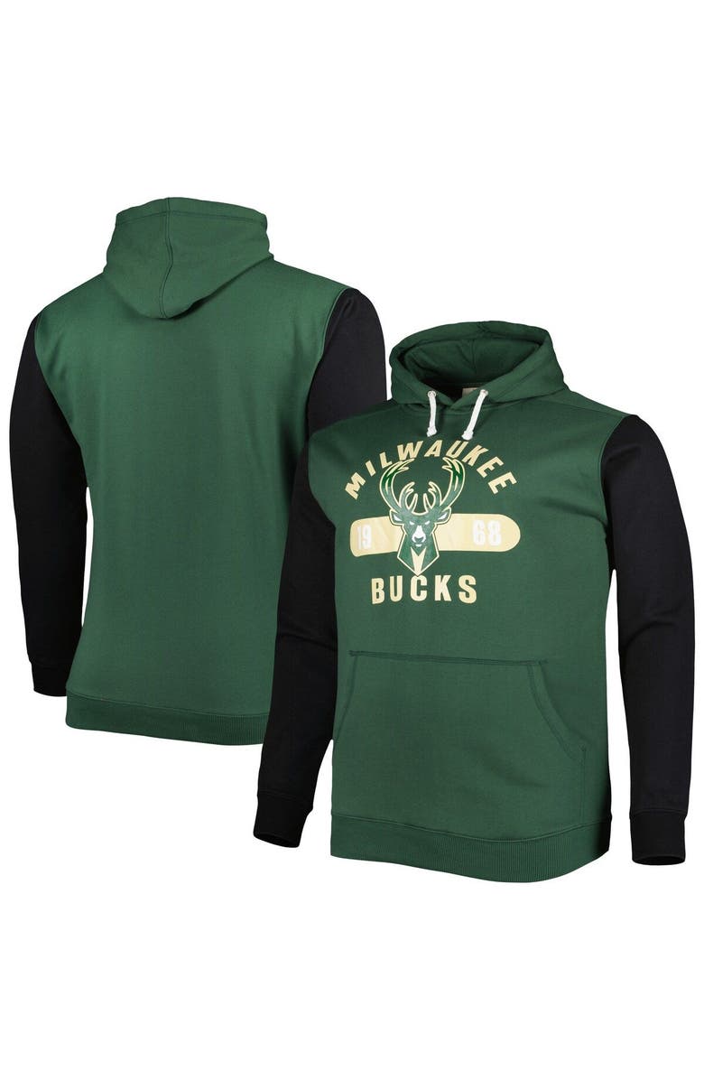 FANATICS Men's Fanatics Branded Hunter Green/Black Milwaukee Bucks Big & Tall Bold Attack Pullover Hoodie, Main, color, Hunter Green