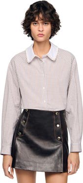 SANDRO Plaid and pearl collar shirt