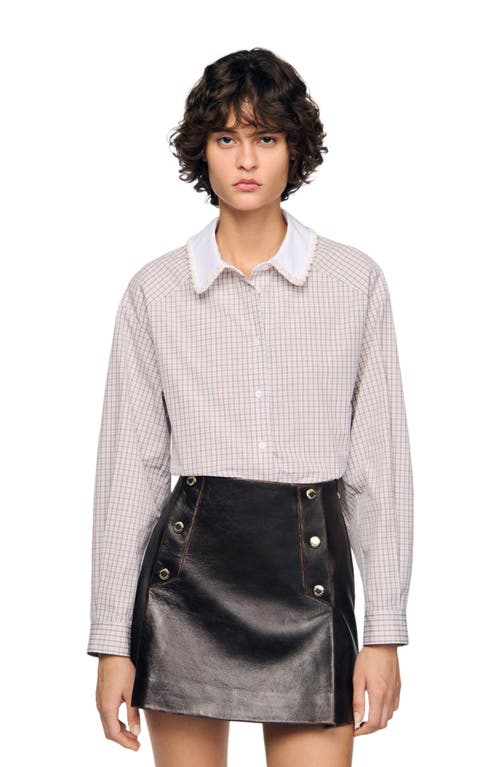 Sandro Plaid And Pearl Collar Shirt In White