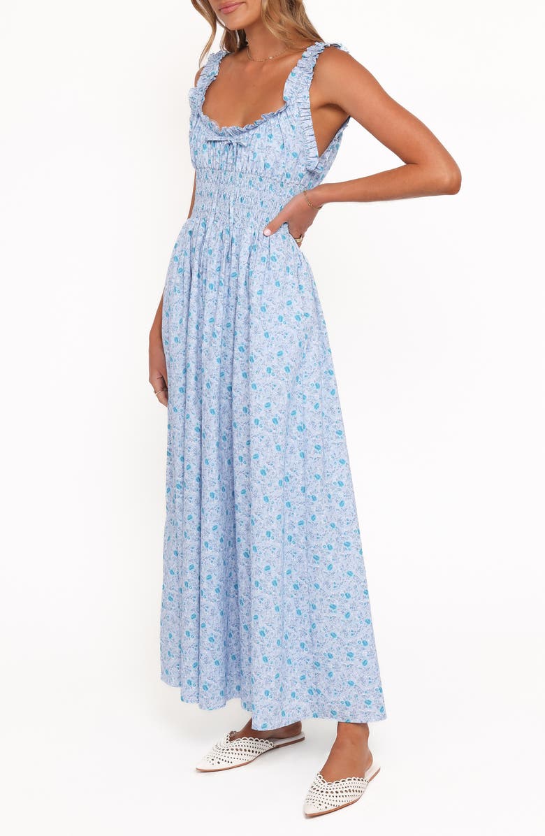 Petal & Pup Marlena Ditsy Floral Smocked Midi Dress, Alternate, color, Blue Floral