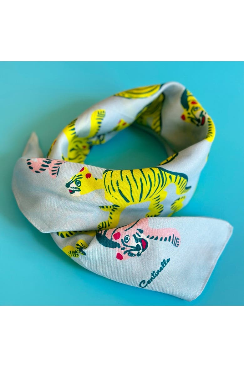 Nodding Tigers Cotton Silk Bandana, Alternate, color, Blue