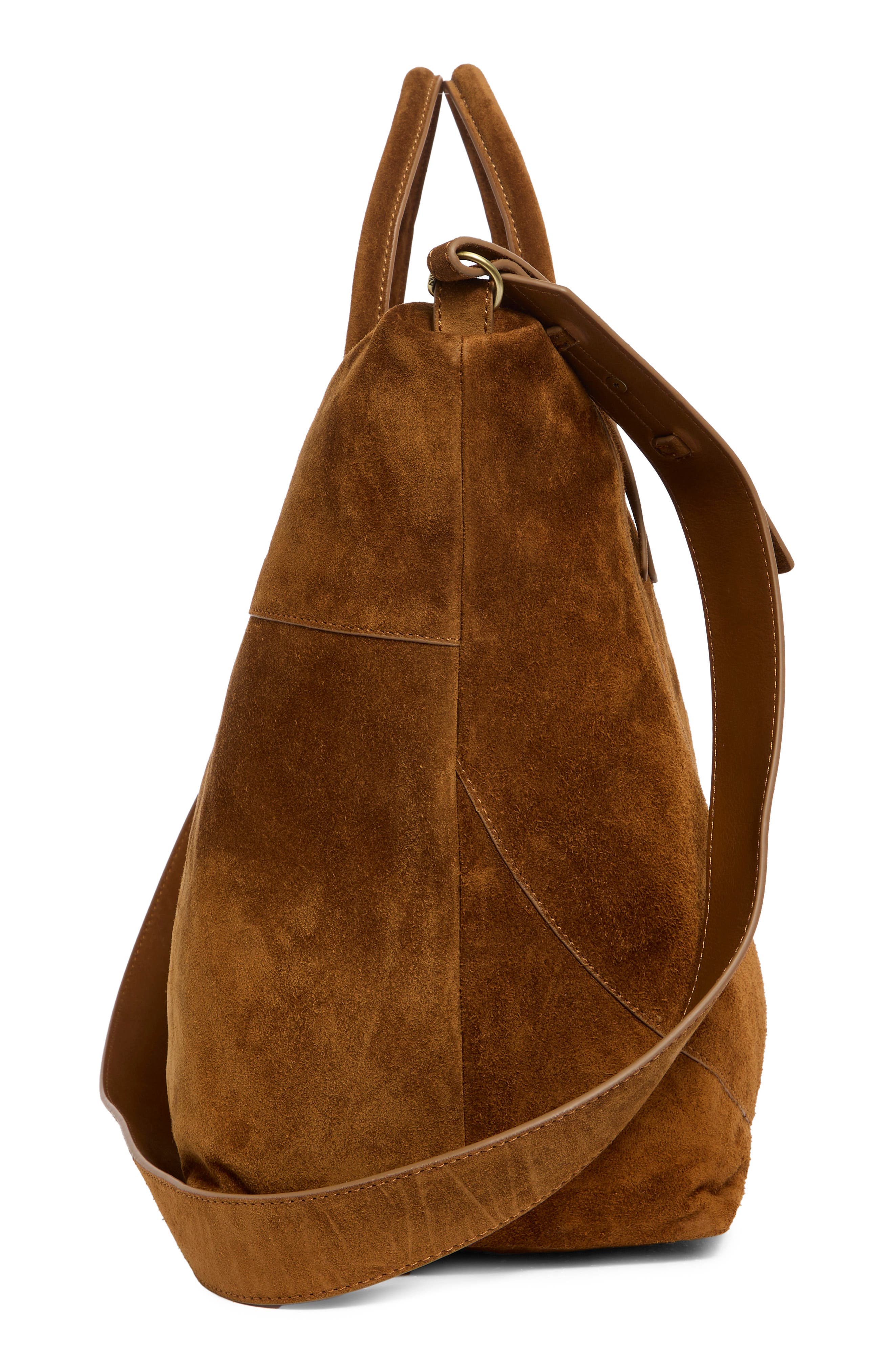 HOBO Maggie Studded Suede Satchel, Alternate, color, Caramel