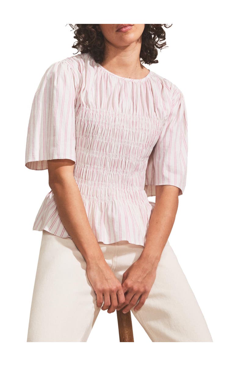 Ro&Zo Stripe Shirred Top, Alternate, color,