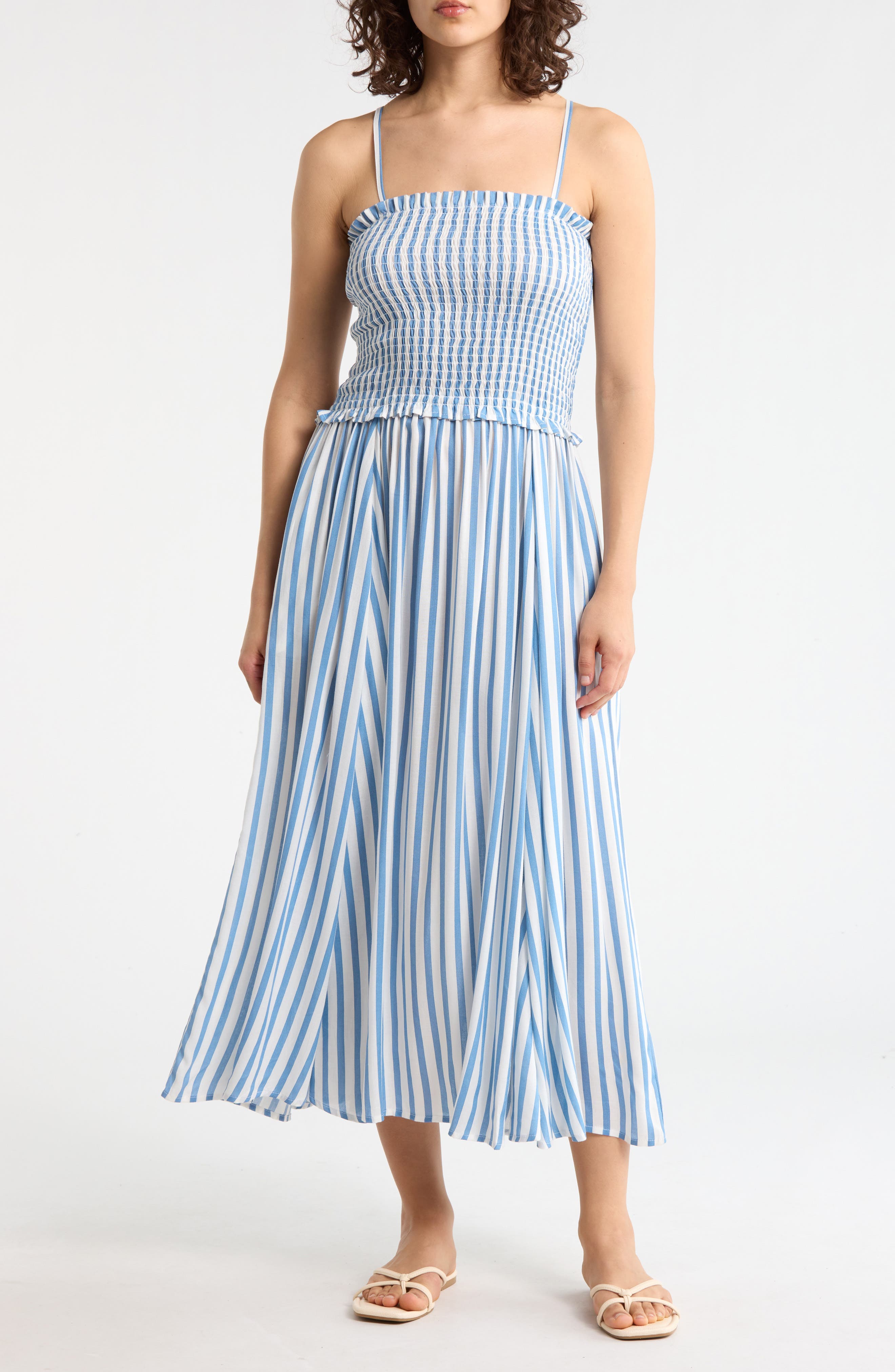 Stripe Smocked Cover-Up Midi Dress - image 5