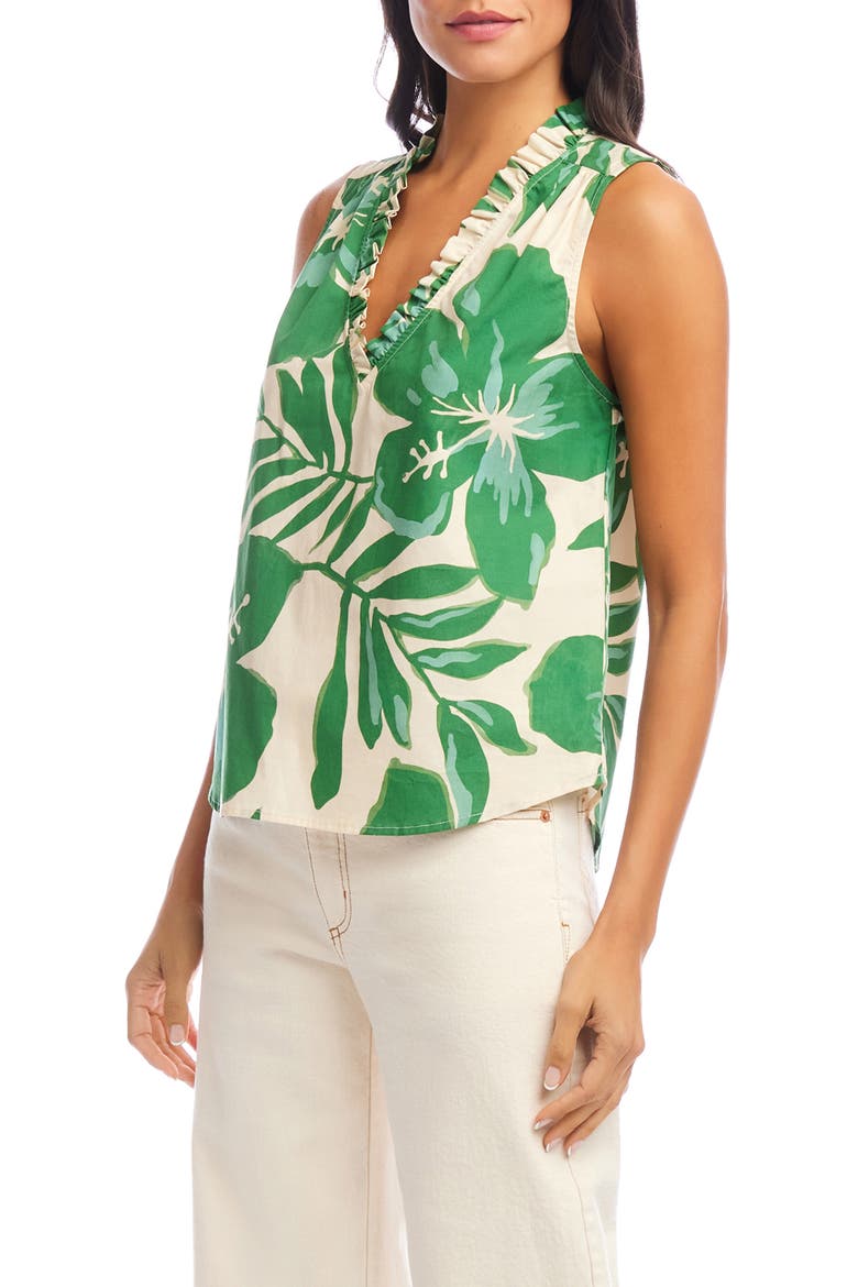 Floral Ruffle Sleeveless Cotton Top, Alternate, color, GREEN FLORAL PRINT