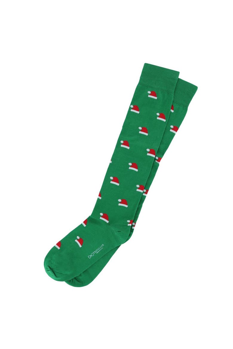 Kringle Santa Hat Over The Calf Christmas Mercerized Cotton Socks, Alternate, color, Green