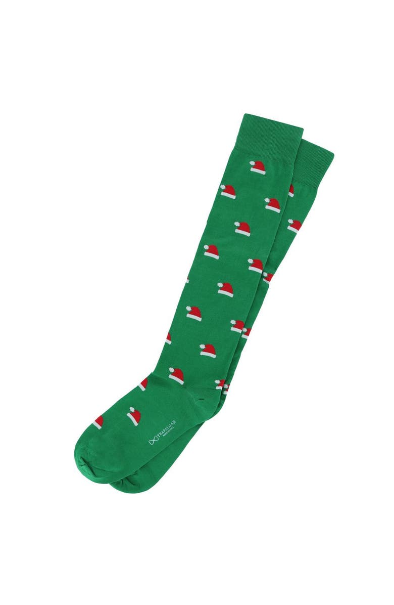 Trafalgar Kringle Santa Hat Over The Calf Christmas Mercerized Cotton Socks, Alternate, color, Green