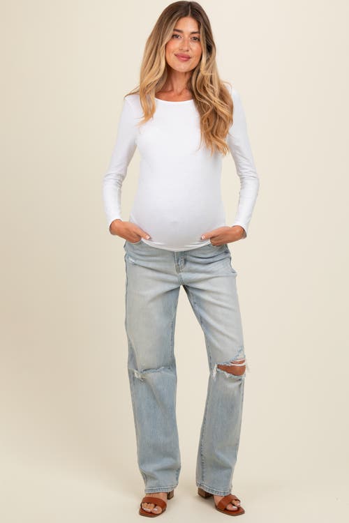 Pinkblush Open Knee Relaxed Straight Leg Maternity Jeans In Blue