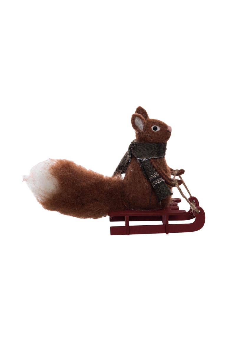 Squirrel On Sleigh Figurine, Alternate, color, Brown