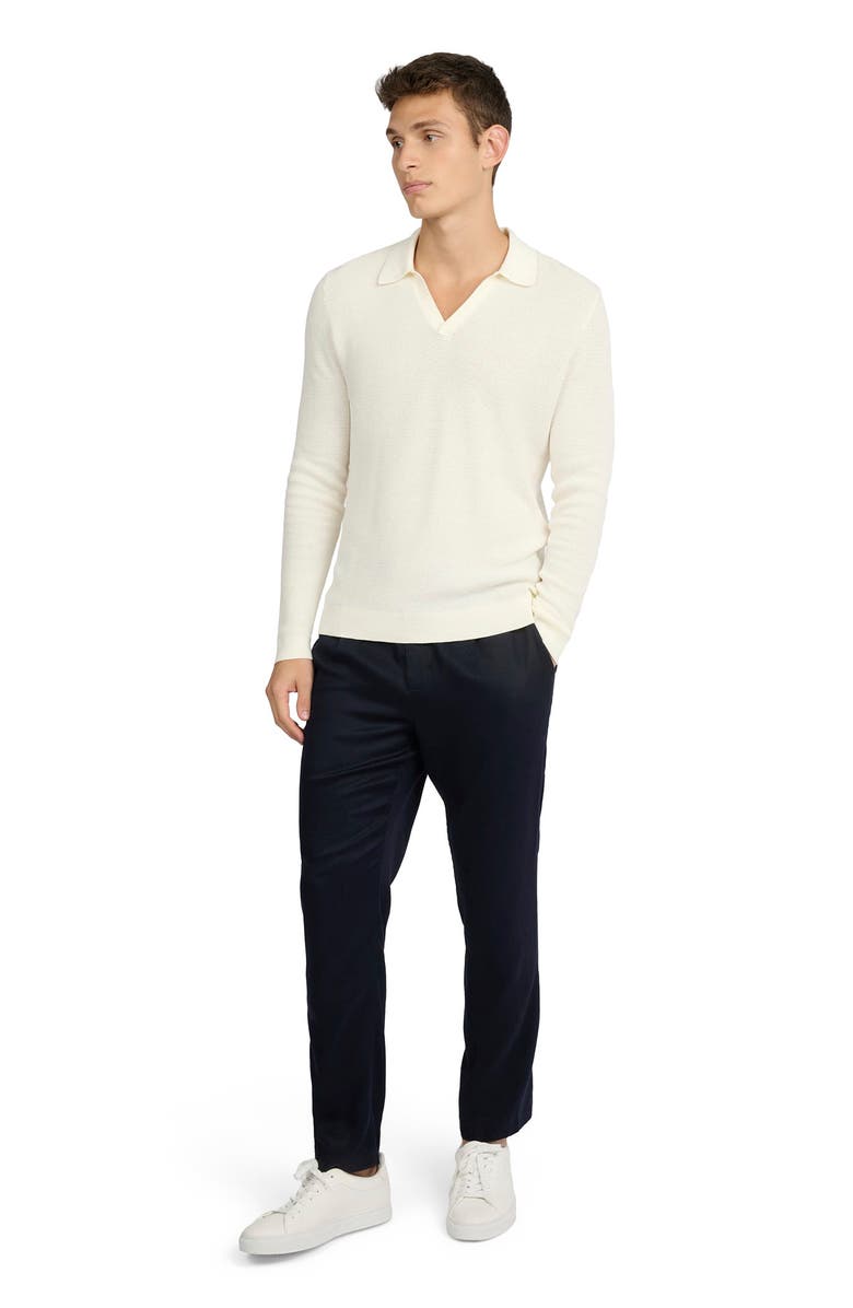 Onia Cotton Textured Long Sleeve Johnny Polo, Main, color, Egret