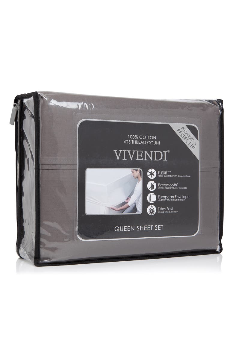 BEDHOG 4-Piece 625 Thread Count Cotton Sheet Set, Alternate, color, Charcoal