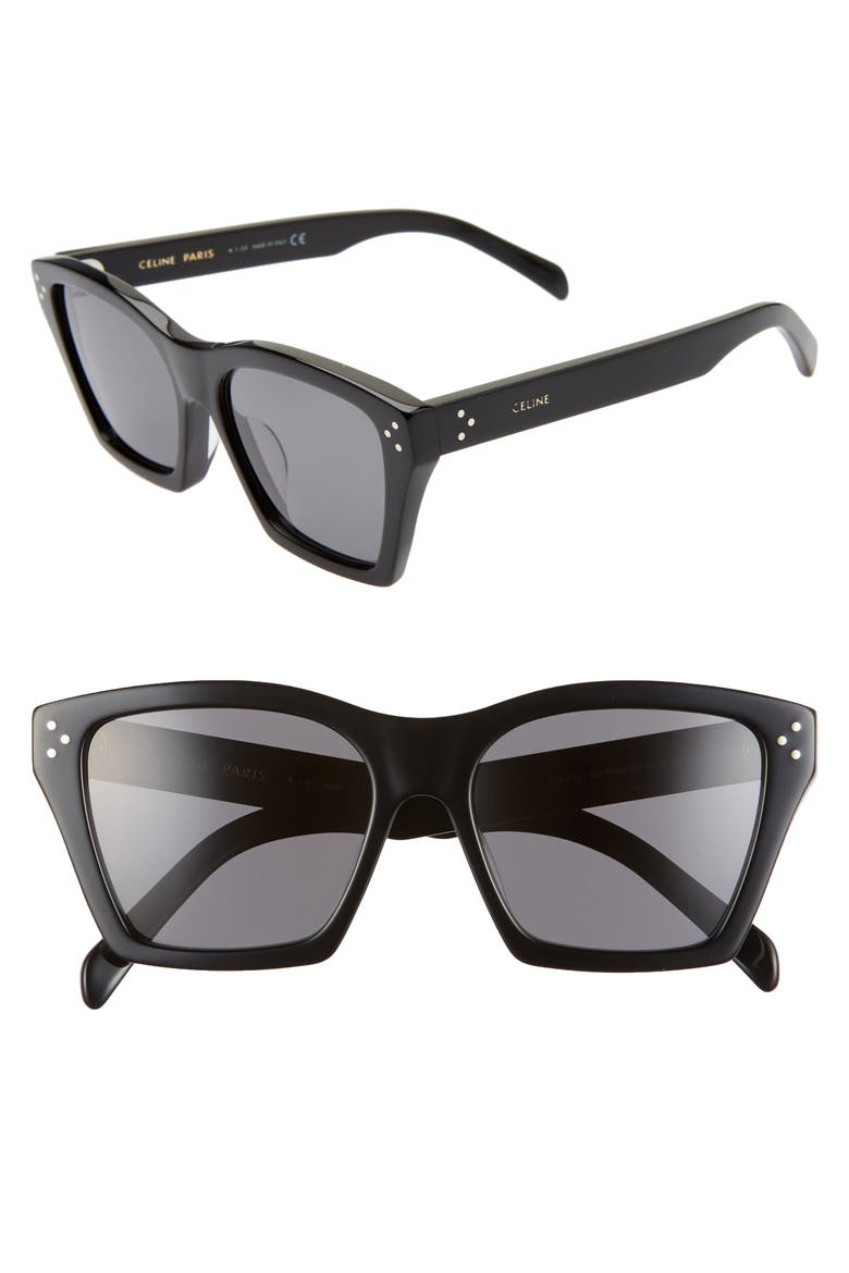 56mm Adjusted Fit Cat Eye Sunglasses, Main, color, BLACK/ SMOKE