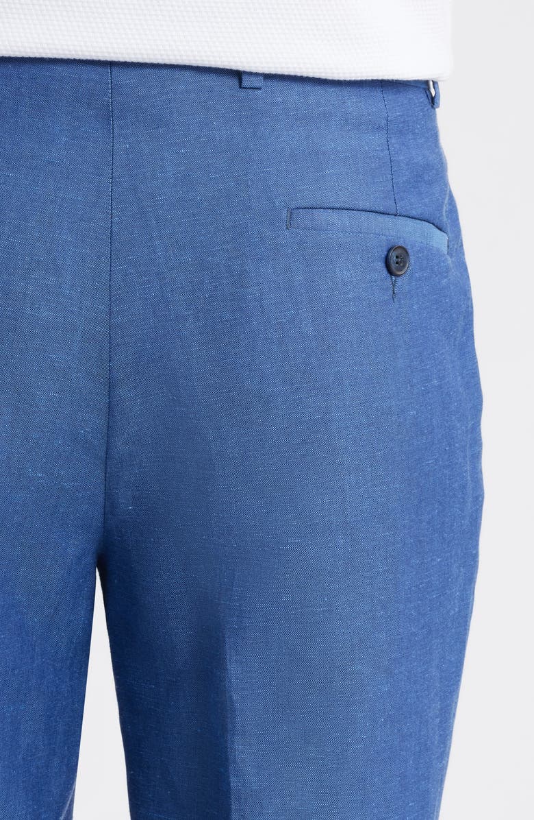 Peter Millar Harker Blue Flat Front Wool & Linen Dress Pants, Alternate, color, Medium Blue