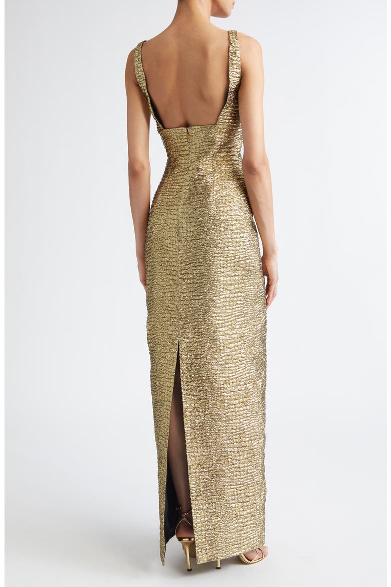 Micheline Metallic Seersucker Column Gown, Alternate, color, GOLD