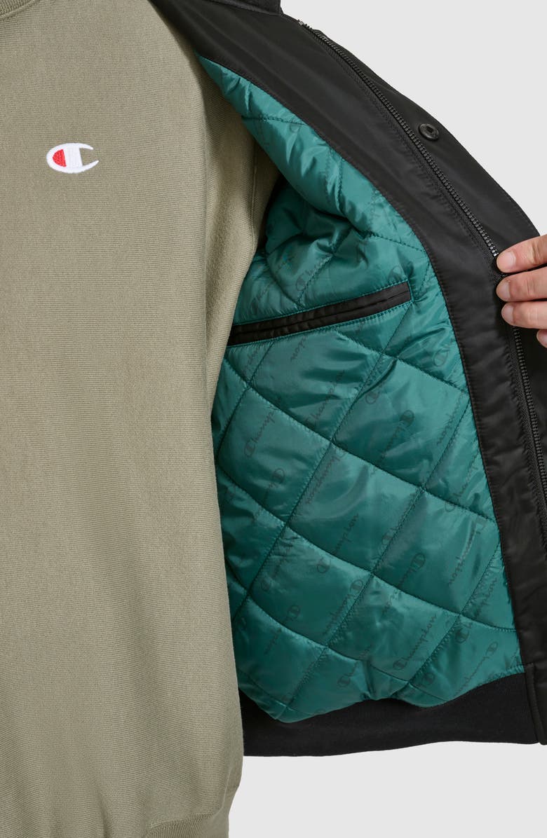 Champion Water Resistant Hooded Bomber Jacket, Alternate, color, Black