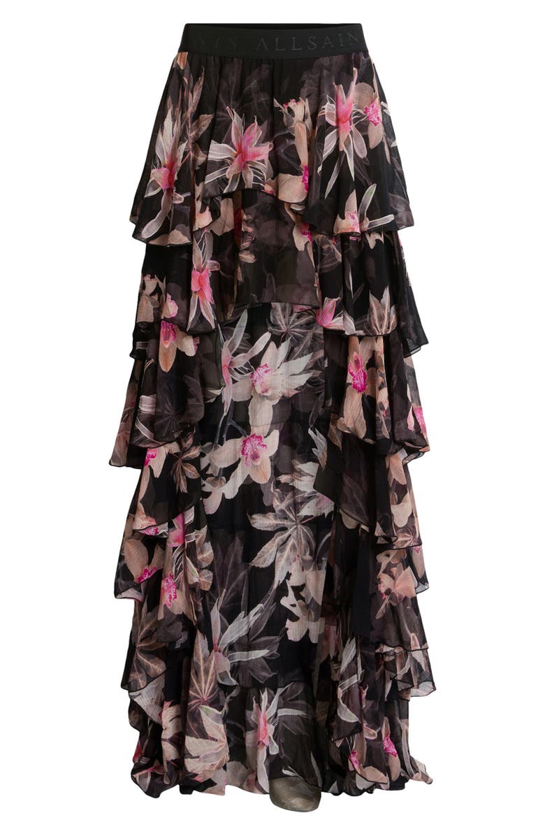AllSaints Cavarly Layered Ruffle High-Low Maxi Skirt, Alternate, color, 