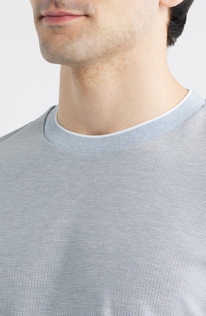 BOSS Tesar Tipped Textured Cotton & Silk T-Shirt, Alternate, color, Open Blue