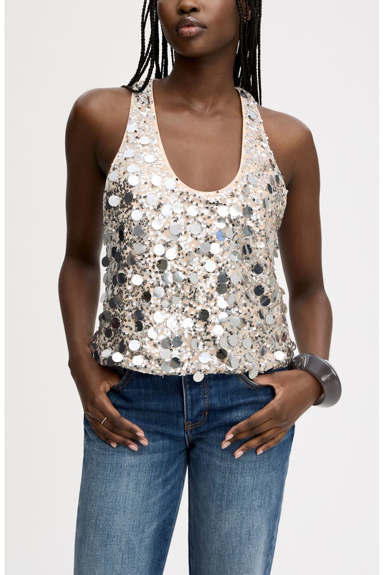 Paillette Crop Tank, Main, color, BLUSH SILVER