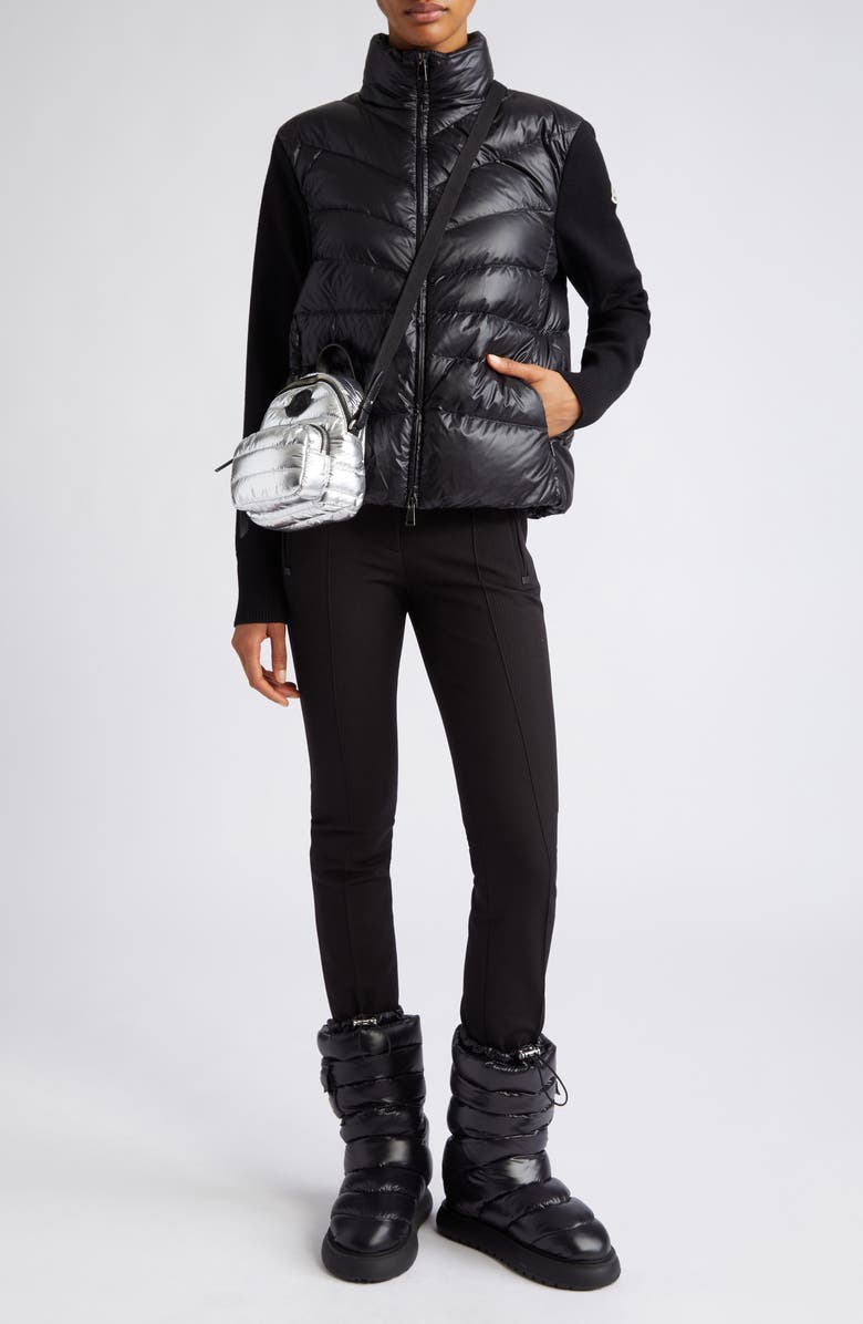 Moncler Quilted Nylon & Wool Knit Cardigan, Alternate, color,