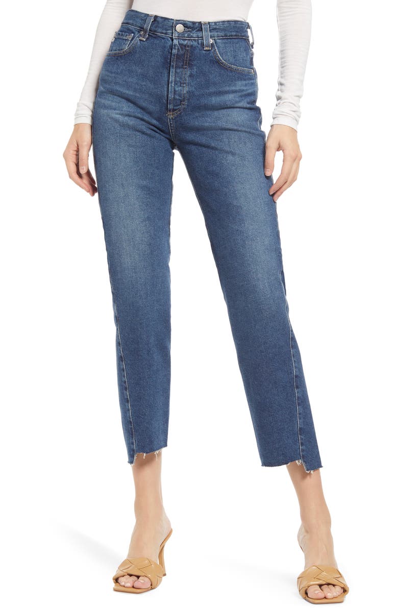 AG Twisted Alexis High Waist Raw Hem Jeans, Main, color, Mentor
