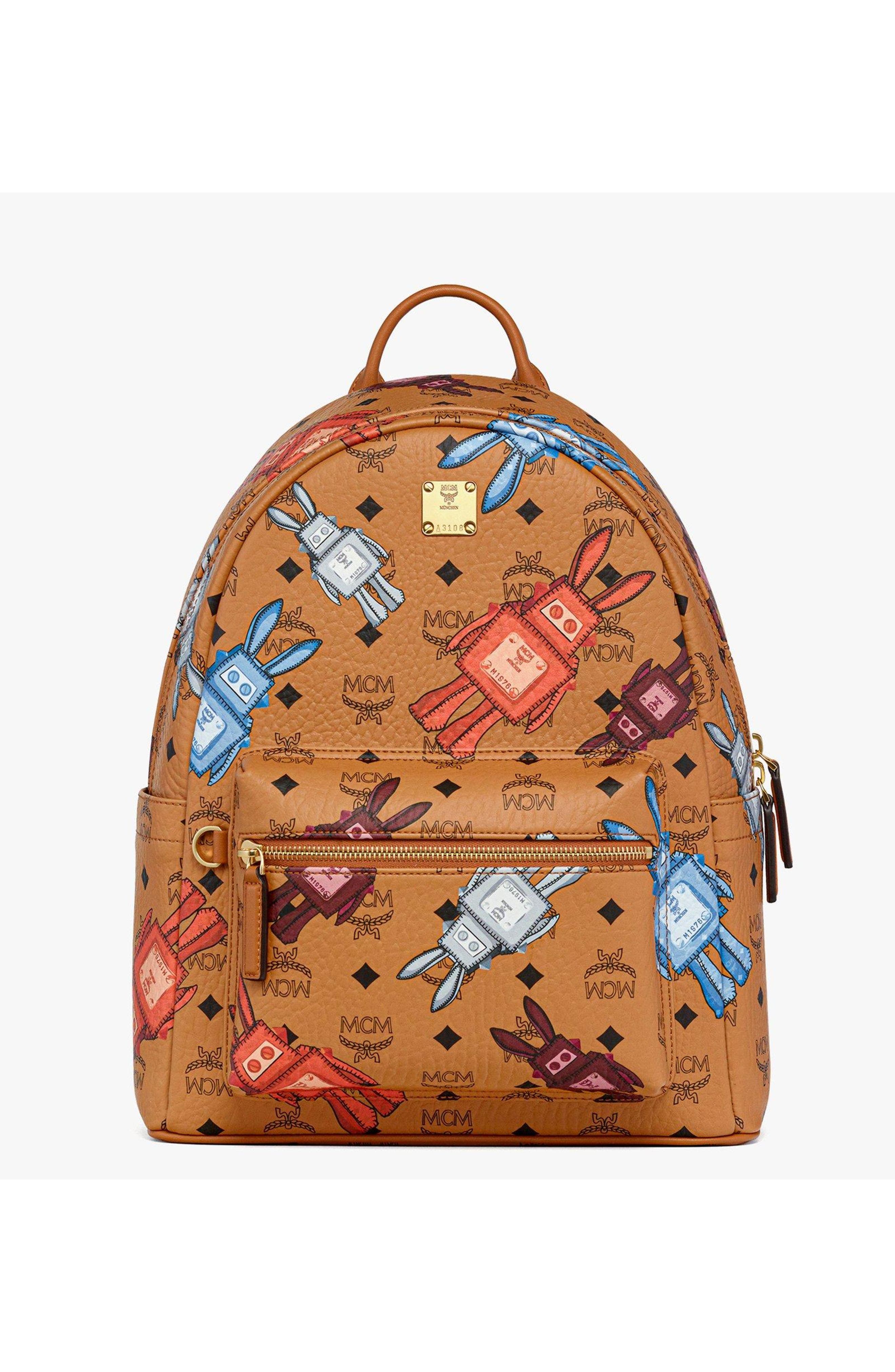 MCM Medium Stark Backpack in Rabot Visetos, Main, color, Cognac