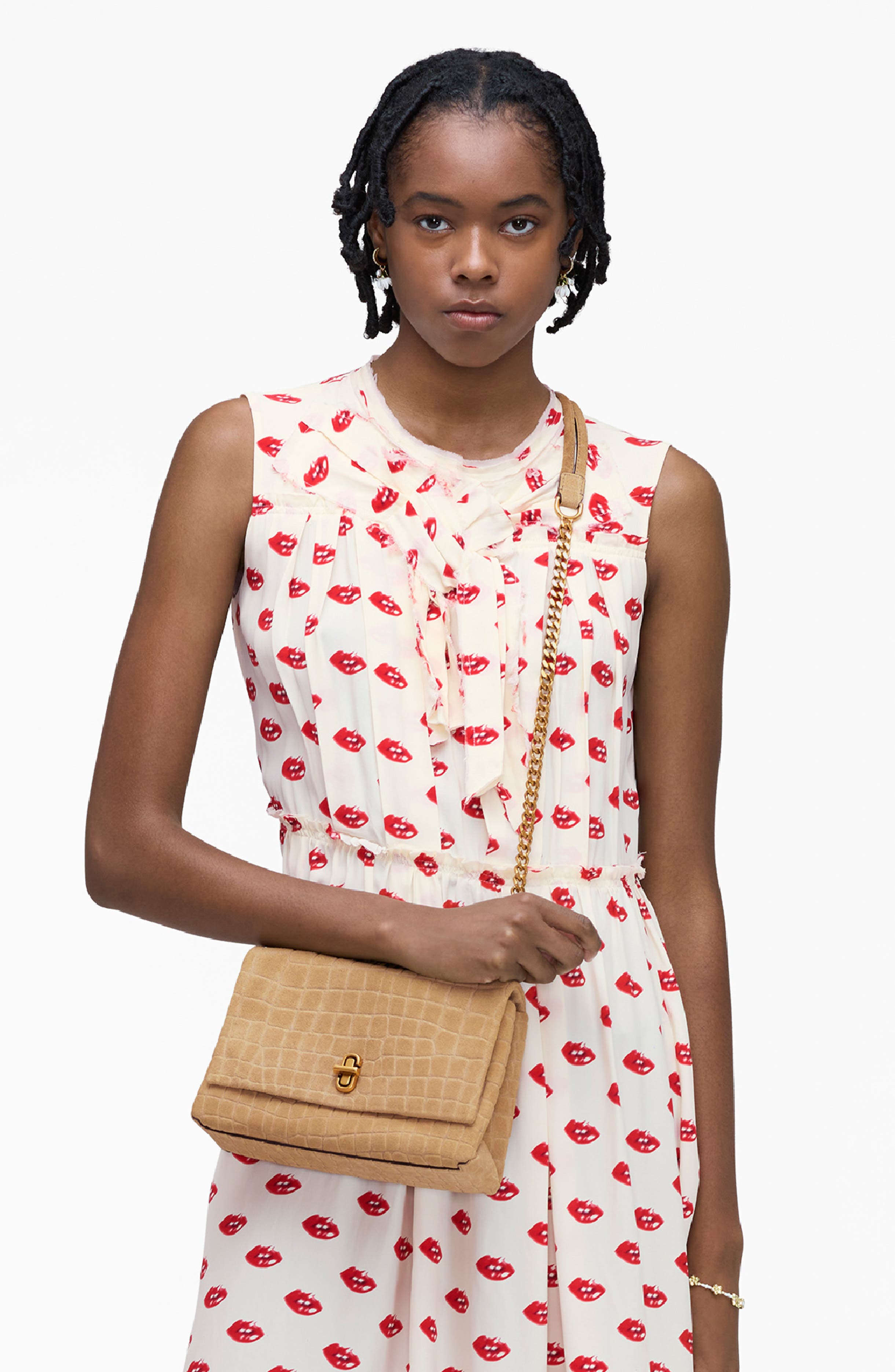 Marc Jacobs The Suede Croc Slim Dual Convertible Shoulder Bag, Alternate, color, Sahara