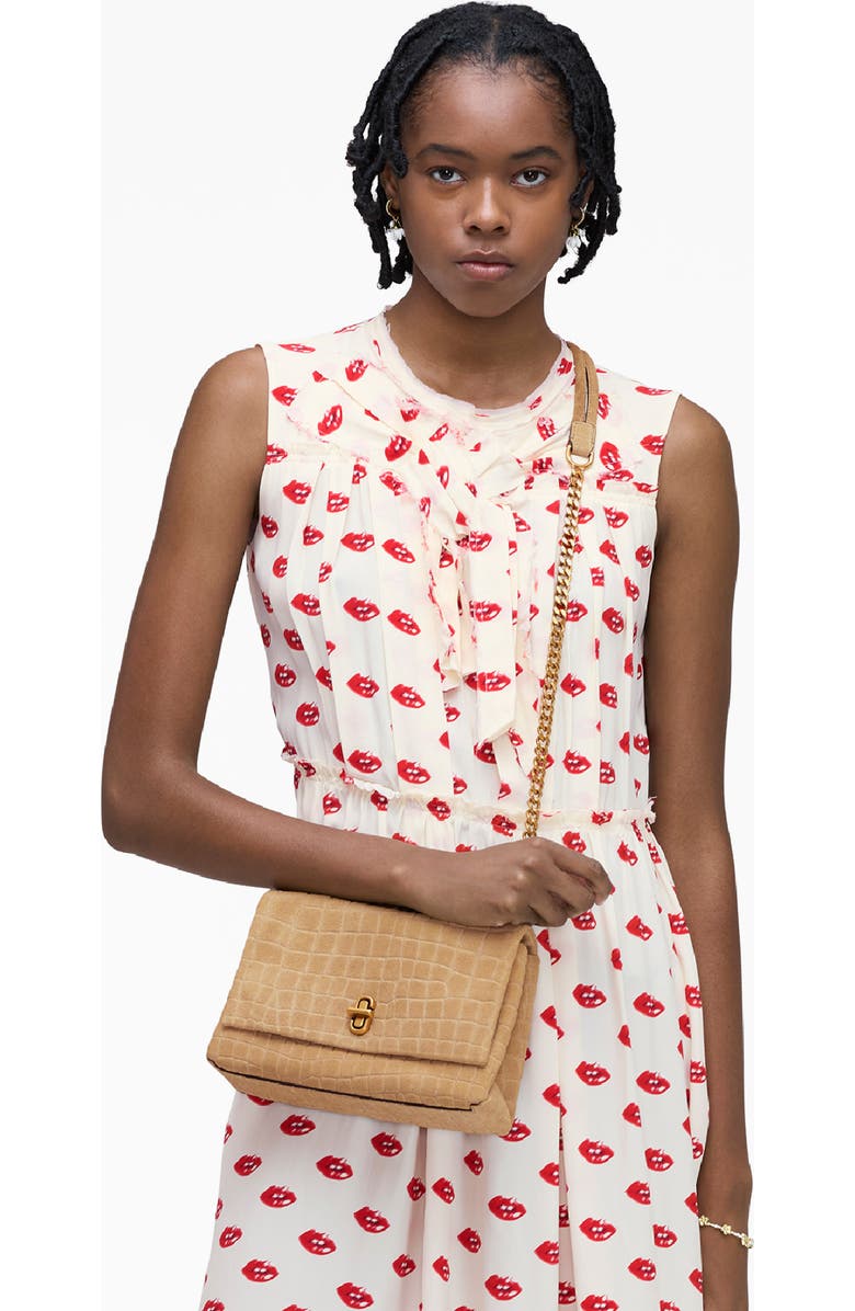 Marc Jacobs The Suede Croc Slim Dual Convertible Shoulder Bag, Alternate, color, Sahara