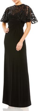 Mac Duggal Embellished Butterfly Cape Sleeve Jersey Gown