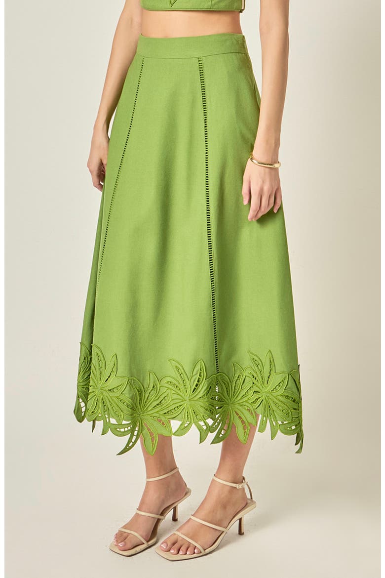 Palm Tree Embroidered Midi Skirt, Alternate, color, GREEN