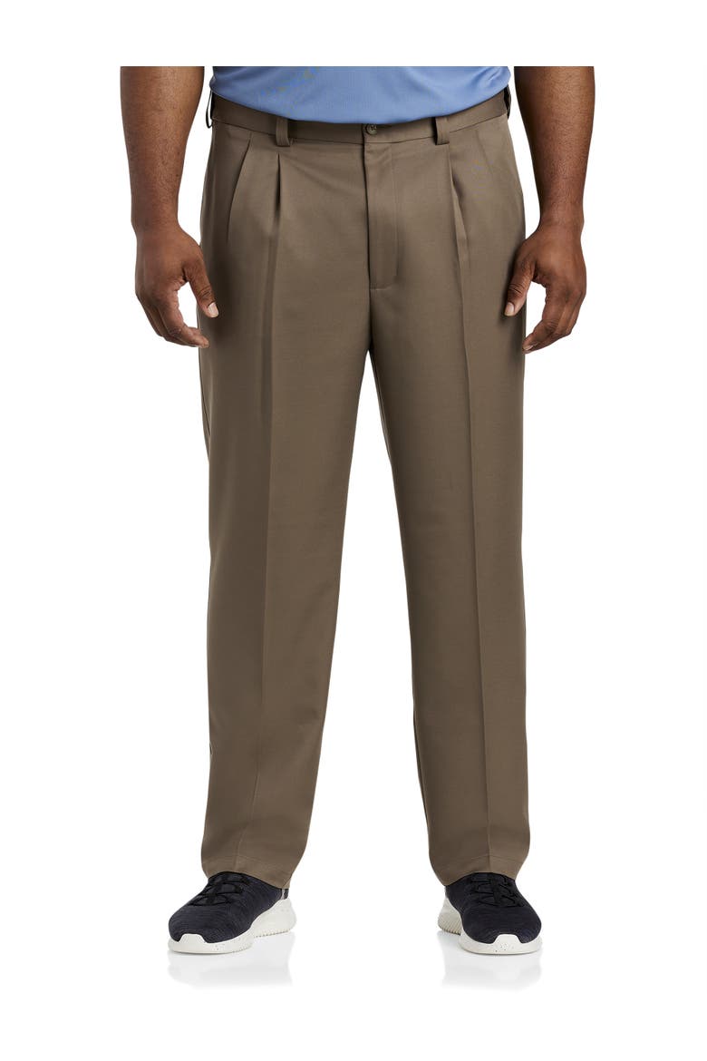 Waist-Relaxer Pleated Microfiber Pants, Main, color, DARK TAUPE