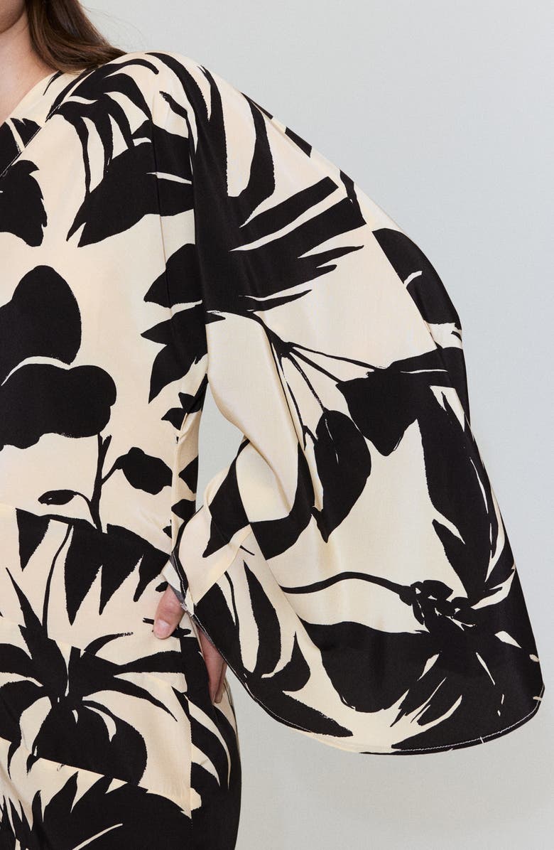 MANGO Abstract Leaf Print One Shoulder Minidress, Alternate, color, Ecru
