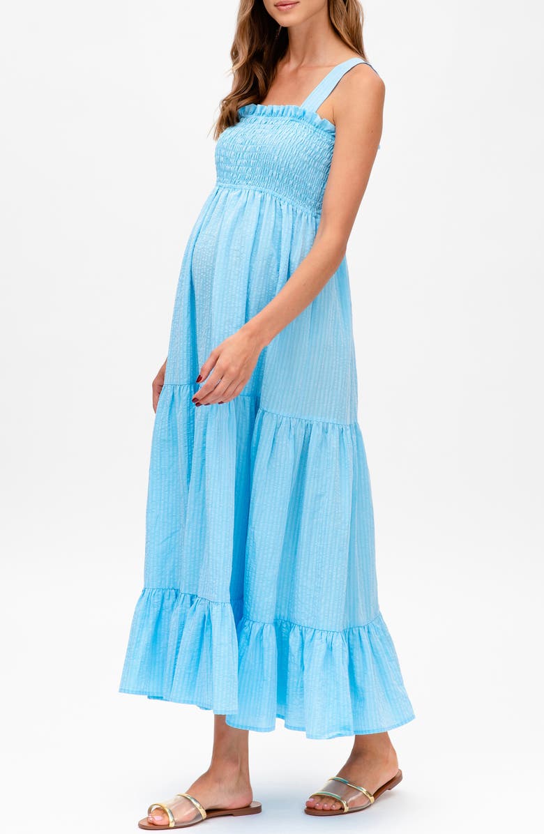 PIETRO BRUNELLI MATERNITY Cotton & Linen Maternity Maxi Dress, Alternate, color, Light/ Pastel Blue