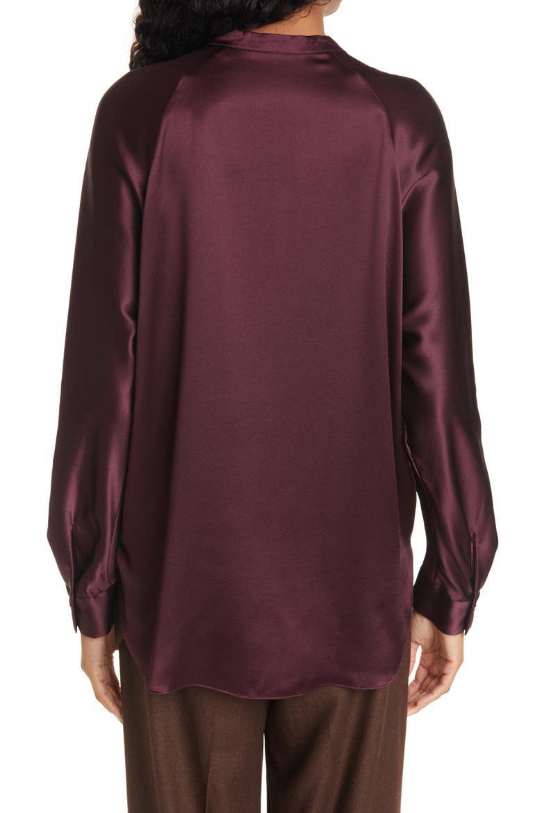 Band Collar Silk Blouse, Alternate, color, BLACK PLUM