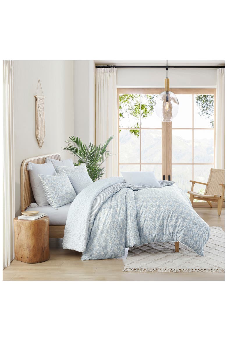 Eyelet Ikat Print Duvet Cover & Shams Set, Alternate, color, BLUE