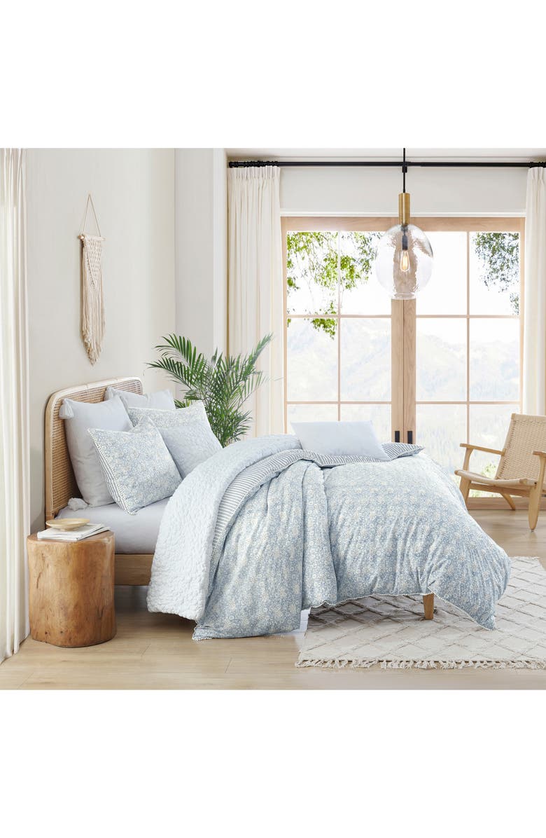 Peri Home Eyelet Ikat Print Duvet Cover & Shams Set, Alternate, color, Blue