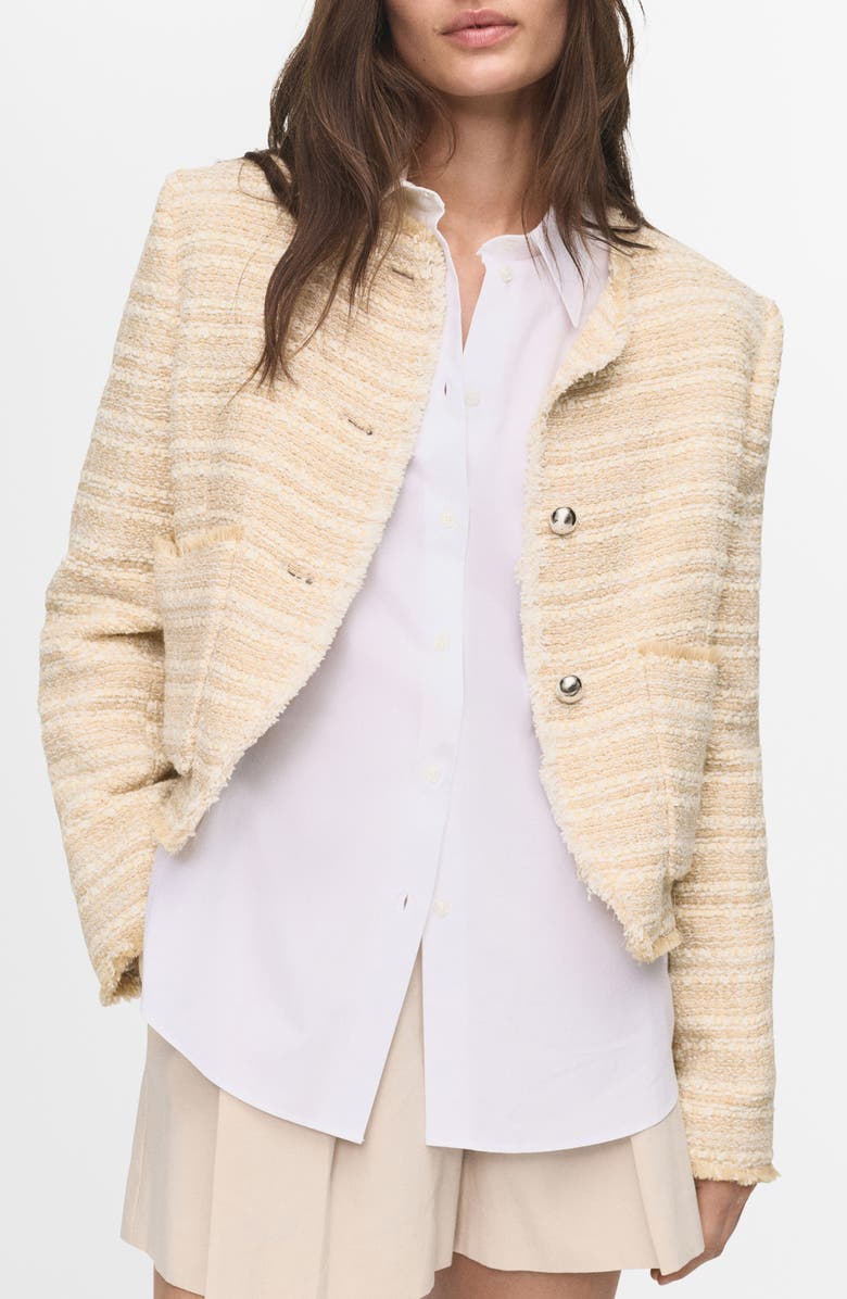 MANGO Tweed Jacket, Main, color, Beige