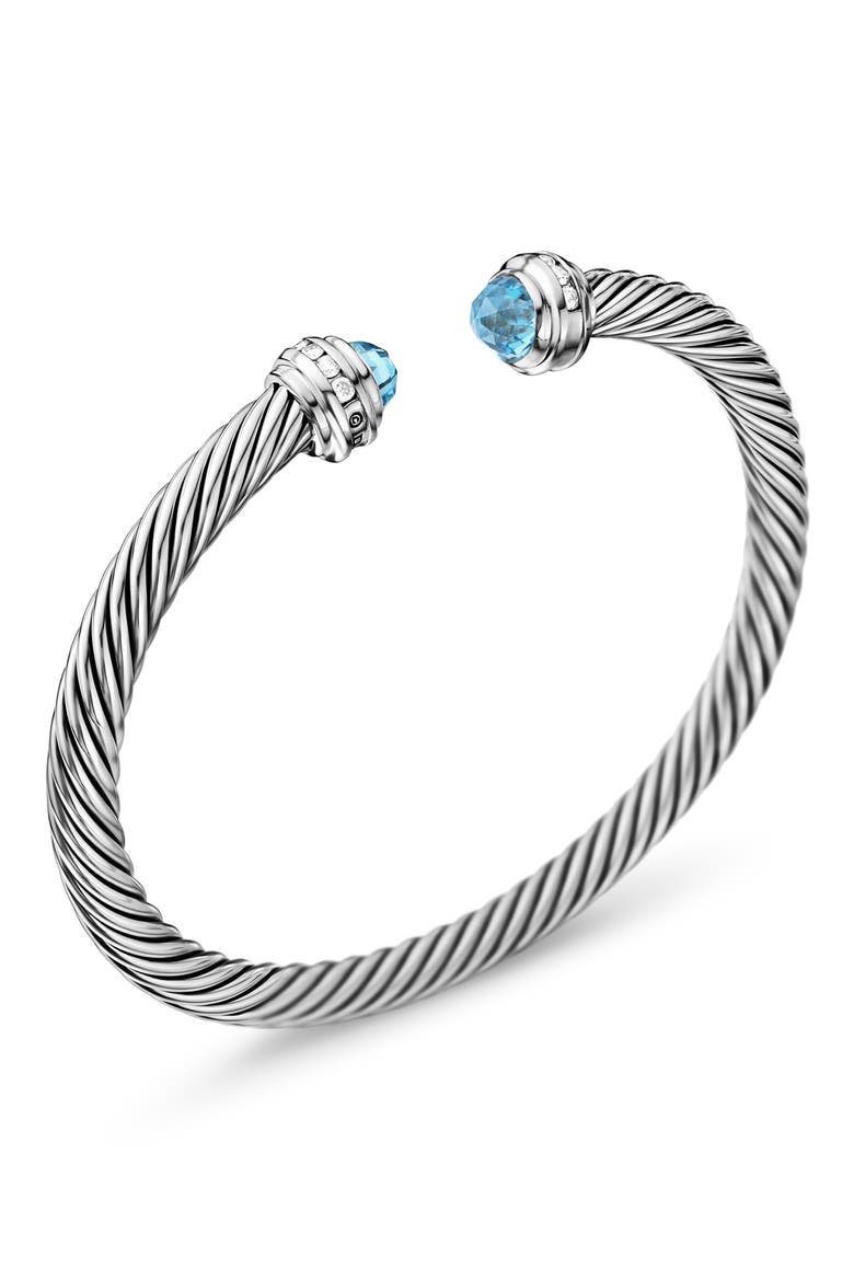Classic Cable Bracelet in Sterling Silver with Semiprecious Stones & Diamonds, 5mm, Alternate, color, BLUE TOPAZ