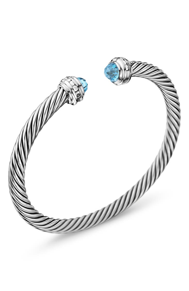 David Yurman The Cable Collection<sup>®</sup> Sterling Silver Cuff Bracelet with Topaz & Diamonds, 5mm, Alternate, color, Silver/ Diamond/ Topaz