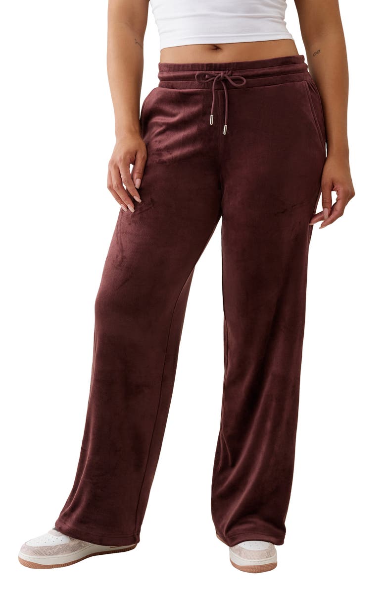 True Religion Rhinestone Velour Straight Leg Drawstring Pants, Main, color, Fudge
