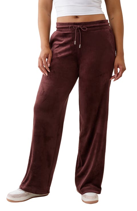 Rhinestone Velour Straight Leg Drawstring Pants