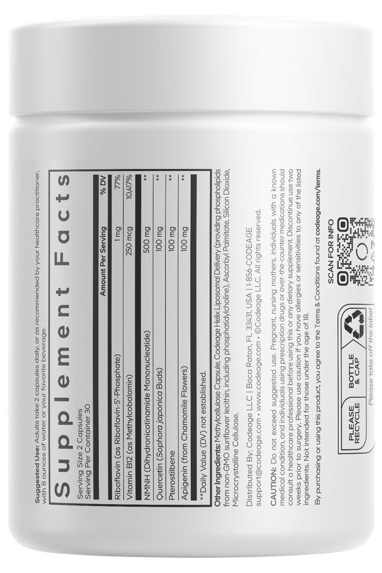 Liposomal NMNH Platinum, NMNH 500mg, Quercetin, Apigenin, Pterostilbene, Vit B2 & B12, Alternate, color, White