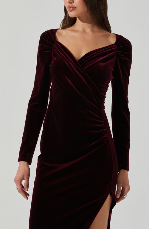 Astr The Label Sirica Off The Shoulder Asymmetric Velvet Dress In Burgundy
