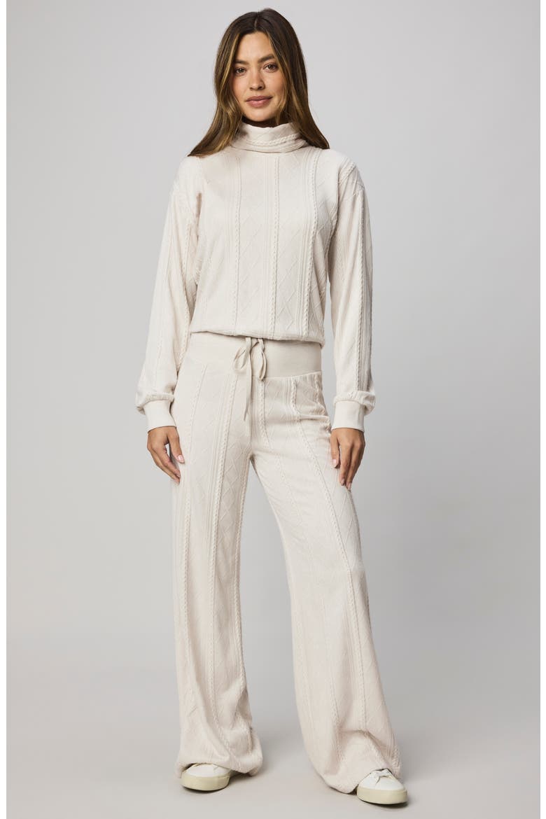 Cable Drawstring Wide Leg Pants, Alternate, color, PALE OAK WHITE HEATHER