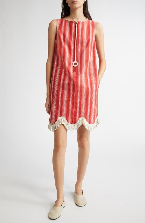 Bode Parasol Stripe Cotton Shift Dress In Red/white