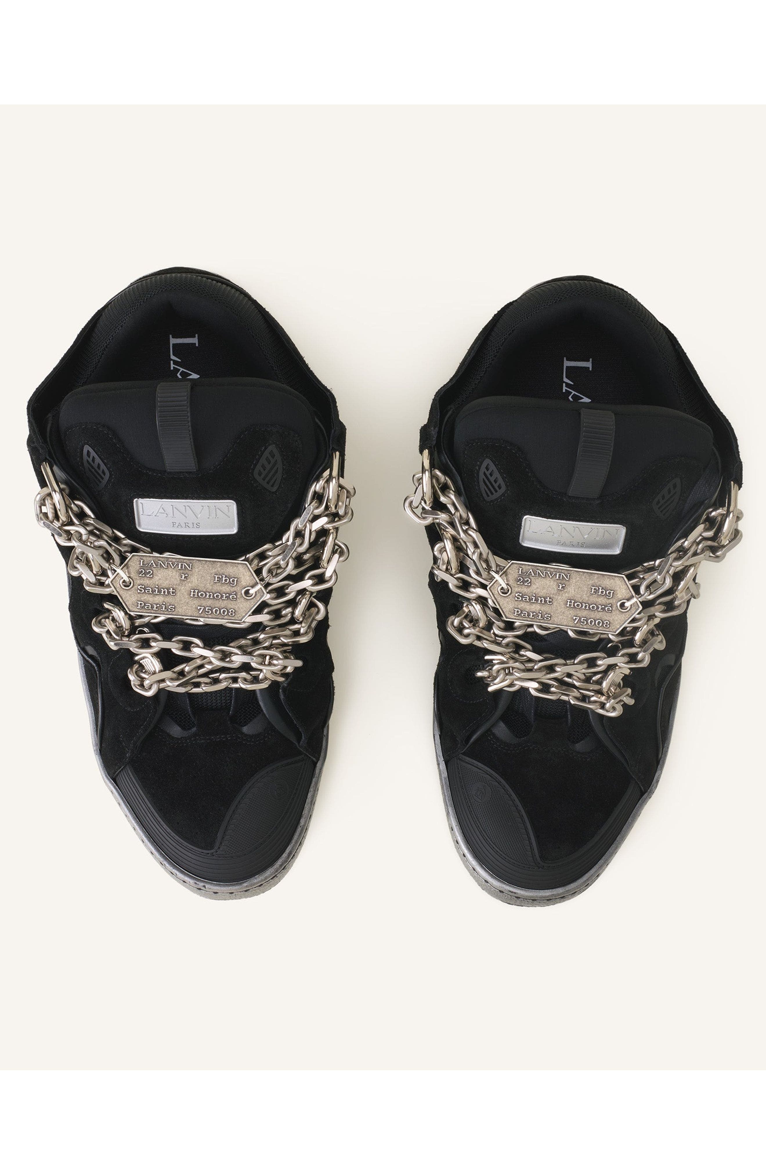 Lanvin Curb Sneakers Id Chain In Suede, Alternate, color, Black/Silver