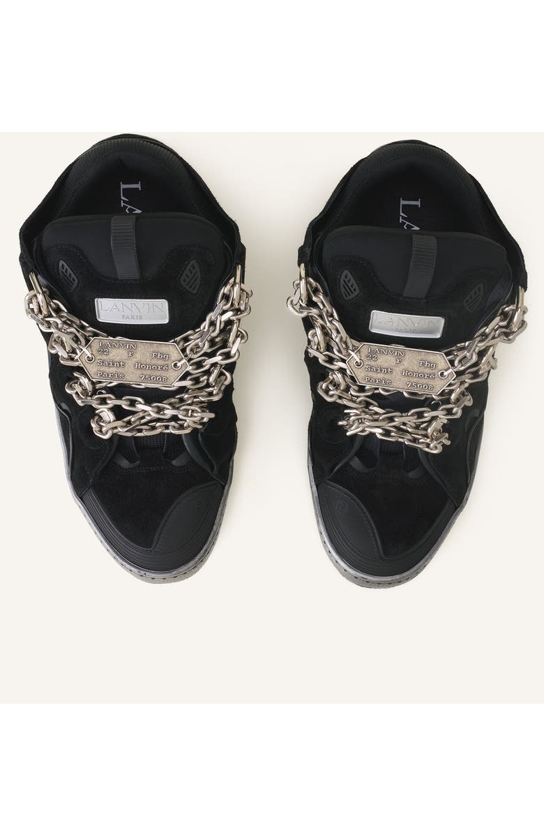 Lanvin Curb Sneakers Id Chain In Suede, Alternate, color, Black/Silver