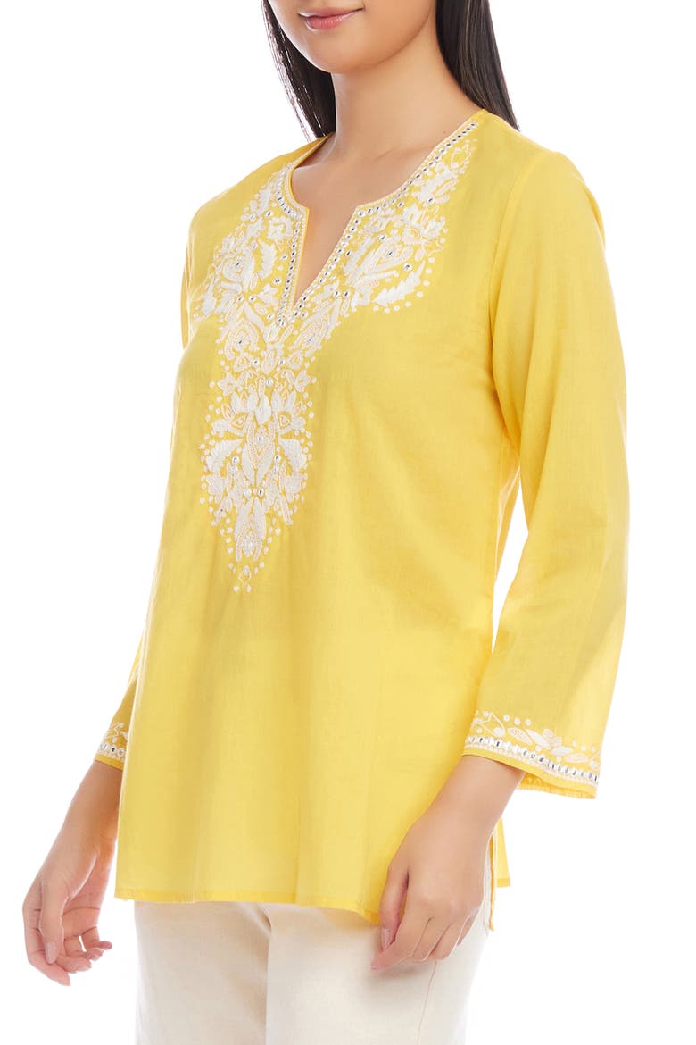 Embroidered Cotton Tunic Top, Alternate, color, YELLOW