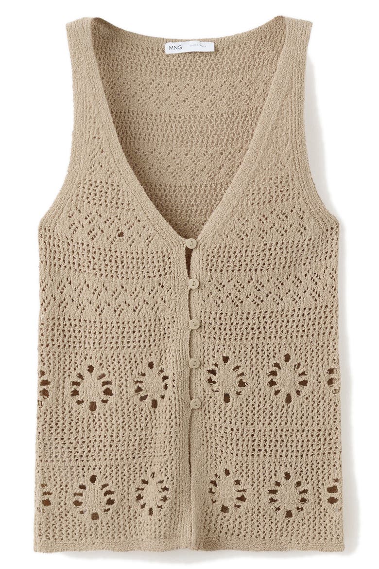Crocheted Button Front Vest, Alternate, color, SAND