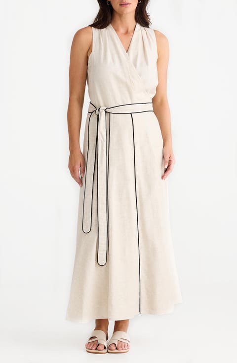 Ari Tie Waist Sleeveless Linen Blend Maxi Dress